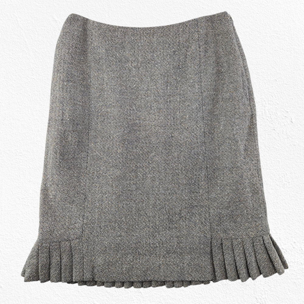Y2K 2000s Ann Taylor Taupe Gray Tweed Wool Blend Pleated Hem Skirt Gray Size 4P
